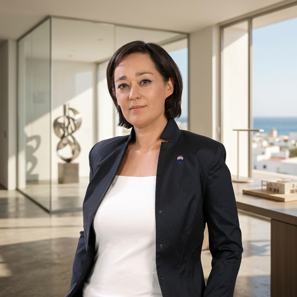 Asesora inmobiliaria sénior trabajando desde su despacho luminoso